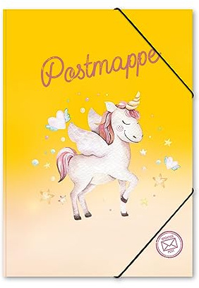 itenga Postmappe Gummizugmappe mit Motiv DIN A4 mit Gummizugverschluss - Sammelmappe Eckspanner (Einhorn)