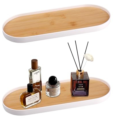 Rongxze Deko Tablett Holz Oval, 2 Stück, 30 x 12cm, Weiß | Kosmetiktablett, Für Badezimmer, Für Kosmetika, Schmuck, Parfüme, Für Kerzen und Desserts