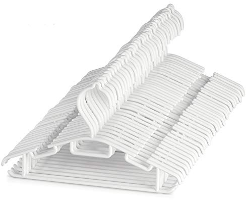 ilauke Kinder Kleiderbügel, 60 Stück Weiß Babykleiderbügel 30cm, Rutschfester Kunststoff Kinderkleiderbügel mit 5 Platzsparend Kleiderbügelketten für Babyklamotten Kinderkleidung