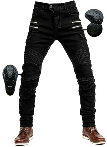 SHUOJIA Motorrad Jeans Herren,Sturzfeste Motorradhose mit Abnehmbaren Knieschonern & Hüftprotektoren, Atmungsaktive Schutzjeans für Biker, Tourenfahrer & Pendler