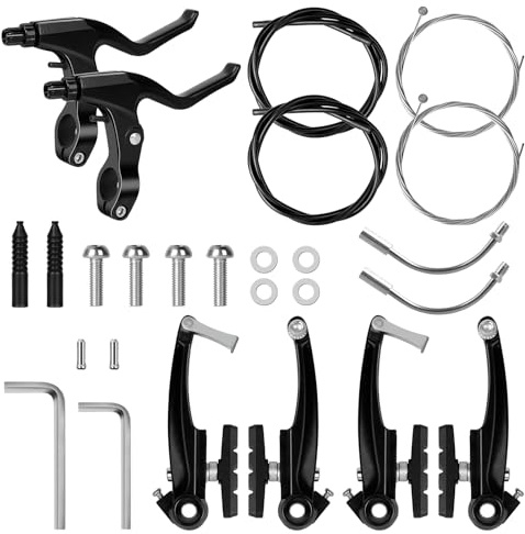 Kompletter Fahrrad Bremsen Set, Universal Fahrradbremsen Set Aluminium, Fahrrad V Bremse Set, Vordere und Hintere MTB Bremse, Bremshebel, innere und äußere Bremsseile für Die Meisten Fahrräder