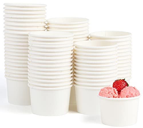 VEYLIN Papier-Dessertbecher für kalte und warme Speisen, 85 ml, vielseitige Servierbecher für Eis, Joghurt, Desserts & Snacks, Weiß, 60 Stück