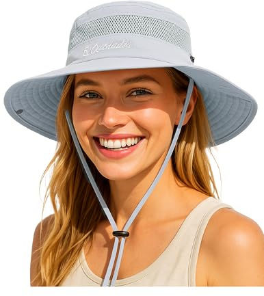 Durio Sonnenhut Damen und Herren - Outdoor Sommer Wanderhut UPF 50+ UV-Schutz Bucket Cap mit Kinnriemen Fischerhut Safarihut Faltbar Mesh Breite Krempe Campinghut
