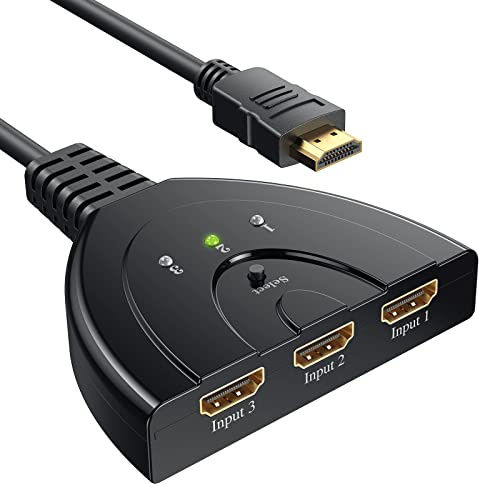GANA HDMI Splitter Switch 3 in 1 Out, HDMI Verteiler 4K Signal ist Stabil und Glatt UHD Hdmi Switcher Automatische hdmi Umschalter für PS5/4/3, X-Box, HDTV, Laptop, PC, Blu-Ray, Spielkonsole
