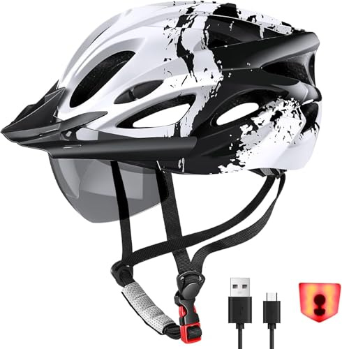 RaMokey Fahrradhelm Erwachsene mit Licht für Herren Damen mit Abnehmbarer Magnetische Schutzbrille Visier, Fahrrad Helm mit 18 Belüftungskanäle57-62cm