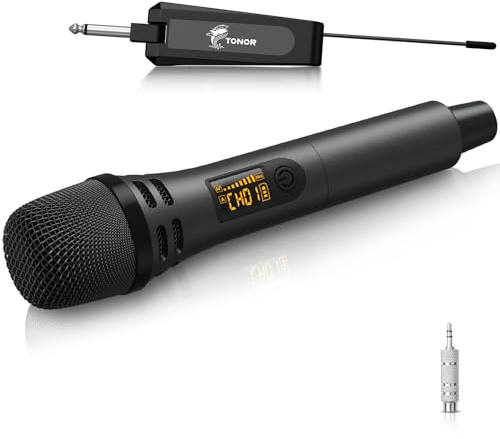 TONOR Mikrofon kabellos, drahtloses Funkmikrofon Wireless Microphone Handmikrofon dynamisch Microfono Mic mit Empfänger, 60 m für Verstärker PA Anlage Karaoke Hochzeit Party Konferenz TW310 Grau