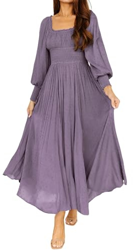 R.Vivimos Damen Square Neck Lange Puffärmel Umstands Maxi Kleid Empire Taille Swiss Dots Lange A Linie Kleid