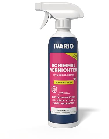 IVARIO Schimmelvernichter 500 ml | Schimmelentferner - mit 1,5% Chlor | Beseitigt zuverlässig Stockflecken, Pilzansätze & Bakterien - Schimmelspray für Wand, Bad, Silikonfugen uvm.