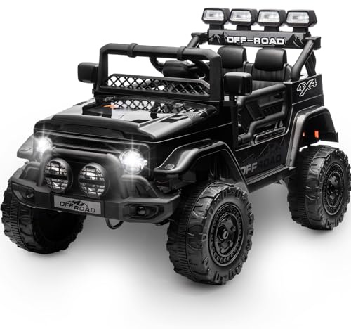 HAUSPROFI Kinder Elektroauto 12V, Elektroauto für Kinder mit 2,4G Fernbedienung, LED, Bluetooth, Musik, 3-5 km/h, Kinderauto Elektrisch, Elektro Kinderauto für ab 3 Jahren, Schwarz