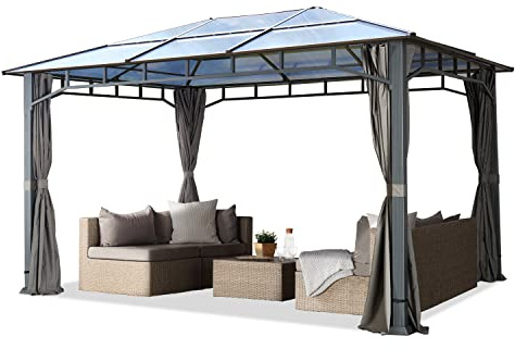 TOOLPORT Gartenpavillon 3x4 m Alu-Rahmen, Polycarbonat Dach ca. 8mm, grau | 4 Seitenteile - ganzjährig nutzbar - stabiles Hardtop-Dach - 100% wasserdicht - breite 9x9 cm Vierkantpfosten