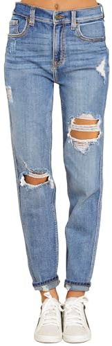 Roskiky Boyfriend Jeans Stretch Jeanshose Jeans Damen High Waist Ripped Jeans Distressed Mom Jeans Slim Denim Pants