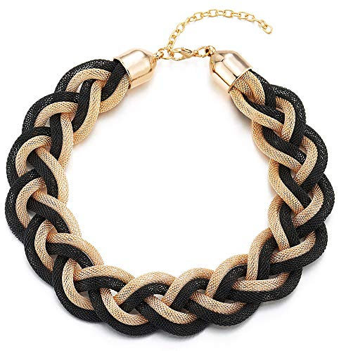 COOLSTEELANDBEYOND Statement Halskette Anhänger, Geflochtene Hohl Kabel Große Lätzchen Halsband Choker, Neuer, Abschlussball