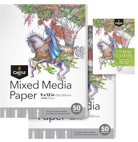 Castle Art Supplies Mixed-Media-Zeichenpapier 23 x 30cm - 2er-Pack | 50 Blatt pro Block - 200 g/m², feinkörnig, dickes Skizzenpapier - kreative Freiheit für Mischtechniken, Künstlerpapier