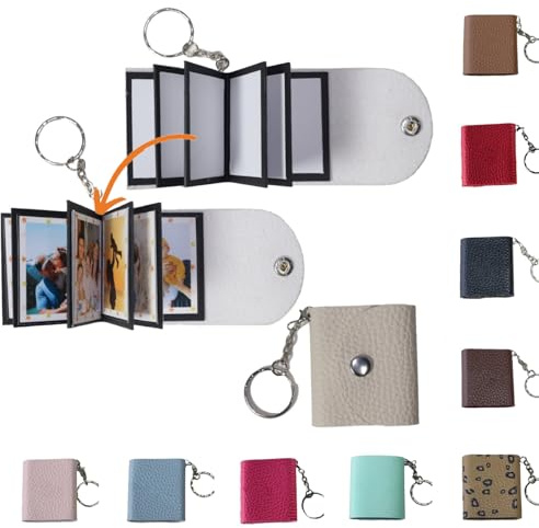 uniqicon Mini Fotoalbum,Schlüsselanhänger Personalisiert,DIY Fotoalbum Klein,Schlüsselanhänger Leder,Kleines Geschenk Für Frauen,Beste Freundin Geschenke,Fotobuch Zum Selbstgestalten,10 Fotos
