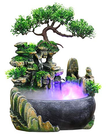 Ausla Zimmerbrunnen, Little Rock Brunnen, Zen Tischbrunnen Für Innen- Und Außenbereich, Mit Led-Licht, Feng Shui Brunnen Für Zuhause, Büro (Eu 220 V)