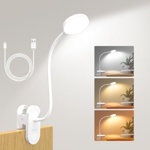 ZAPLIT 61 LED Akku Leselampe Bett –【3 Farbmodi & 10 Helligkeiten】 2000mAh Klemmlampe mit USB-C, 40cm Flexibler Schwanenhals, Buchlampe, Klemmleuchte für Schlafzimmer, Schreibtisch & Camping