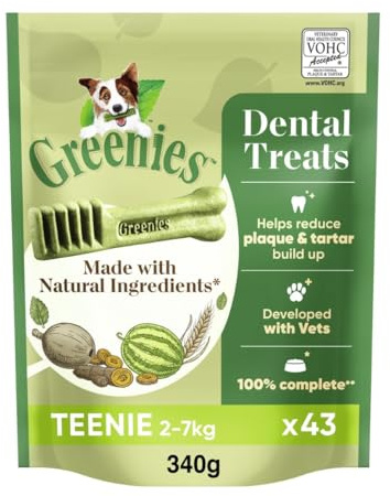 Greenies Dental Treats Original Teenie – Zahnpflegesnacks für sehr kleine Hunde von 2-7 kg – Hundeleckerli zur täglichen Zahnreinigung – 1 x 340 g