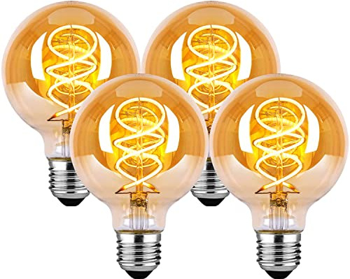HUSTUNG Edison Vintage Glühbirne, E27 LED Vintage Dimmbar 4W G80, E27 LED Warmweiss 2700K Retro Glühbirne Ideal für Nostalgie und Retro Beleuchtung - Bernstein Glas - 4 Stück