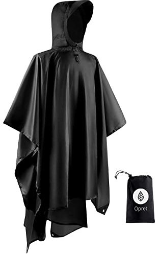 Opret Wasserdicht Regenponcho Damen Herren, Leicht Atmungsaktiv Regencape 3-in-1-Multifunktional Regenmantel Regenschutz Regen Poncho für Wandern und Camping-Schwarz