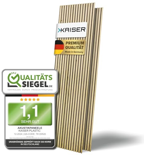 KAISER plastic® Akustikpaneele | Farbe: Eiche | Wandpaneele in verschiedenen Formaten | Deko Wohnzimmer | Wanddeko in Holz | Akustik Paneele Wand | Lamellenwand (270 x 60 cm - 4STK.)