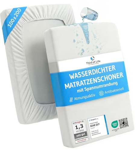 Matratzenschoner 100x200 cm wasserdicht, Atmungsaktiver Matratzenbezug mit Seitenwänden, Optimaler Schutz für Allergiker, Antibakteriell und milbendicht, Hygienische Matratzen-Auflage 100 x 200 cm