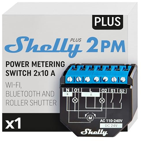 Shelly Plus 2PM | WLAN 2 Kanäle Smart Relais Schalter | Rolladenschalter mit Stromverbrauchsmessung | Hausautomation | Google Home Alexa Zubehör | iOS Android App