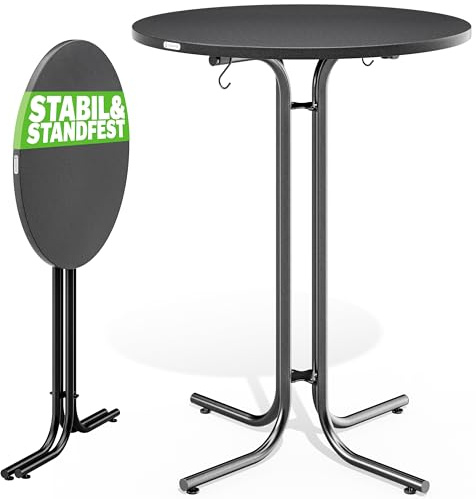 Casaria® Stehtisch Klappbar Outdoor Gastro Bistrotisch 2X Haken Ø 70 cm Rund Witterungsbeständig Grau Anthrazit Partytisch pulverbeschichtet Metall