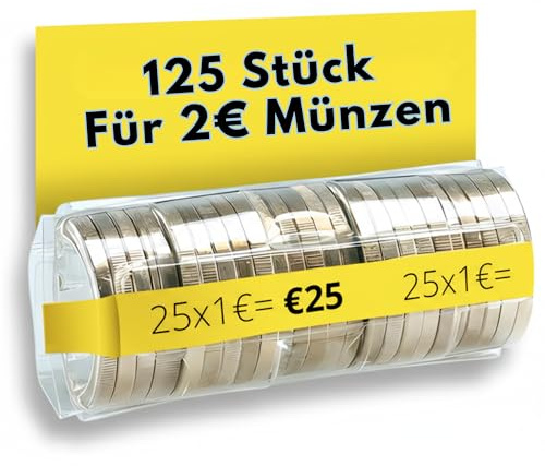 AF® - 125 Münzhülsen für 1 Euro Münzen | Europäisches Format, Organisieren und Schützen Sie Ihr Bargeld, Münzrollen Kunststoff