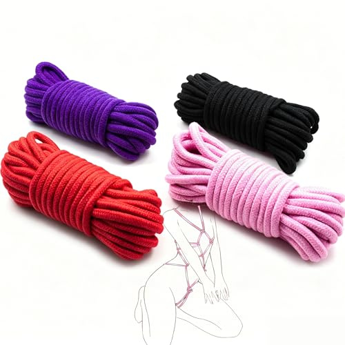 VKFOFEG Bondage Seil, 4pcs x 5M Sex Bondageseil, SM Bondage Set, Binden Baumwollseil BDSM Seil SM Sexspielzeug Bondagesack Selfbondage Erotiek Zubehör für Paare bdsm Fesseln