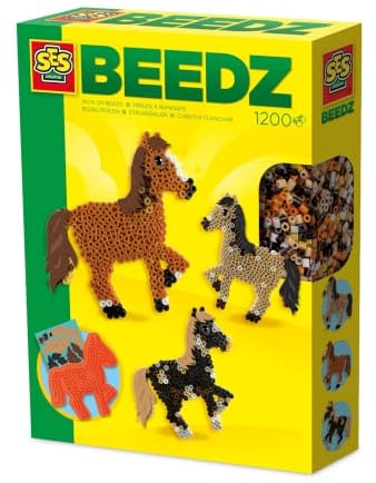 SES Creative Beedz Bügelperlen Set | Pferd | 1200 Stück | Bastelset für Kinder ab 5 Jahren, Stiftplatte, Vorlagen und Sticker, PVC-frei, Pony, Mustang oder Haflinger