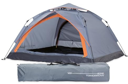 Lumaland Camping Zelt mit 2 Eingängen | Leichtes Pop Up Wurfzelt | 2-3 Personen Kuppelzelt | Trekking & Festival Igluzelt | Sekundenzelt Wasserdicht 210x190x110cm | Strand Wind- & Sonnenschutz [Grau]