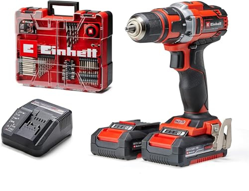 Einhell Akku-Bohrschrauber-Set TE-CD 18/40 Li +69 (2x2,0 Ah) | PXC | 18 V | 40 Nm | 13-mm-Bohrfutter | 2-Gang | 2x 2,0 Ah Akku & Ladegerät | Koffer | 69-tlg. Zubehör