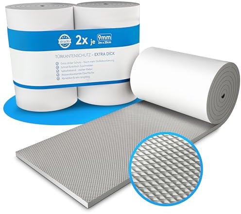STRACKS® 2X Garagen Wandschutz je 2m x 20cm – 9mm Extra Dicker Türschutz – Für Ihr Auto und die Garagenwand – Selbstklebender Türkantenschutz – 2 Rollen - grau