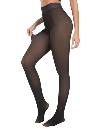 Dresmannst Thermo Strumpfhose für Damen Winter Feinstrumpfhose Wärmende Pantyhose Gefütterte Leggings Plüschstrümpfe Gefälschte Durchscheinend Schwarz 80g, S-M