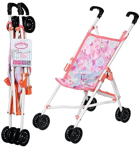 Zapf Creation 707487 Baby Annabell Active Stroller - Faltbarer Puppenwagen mit 3-Punkt-Gurt, 53 cm Griffhöhe in rosa.