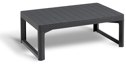 Allibert by Keter Gartentisch Lyon, graphit, höhenverstellbar, vom Lounge- zum Esstisch, Kunststoff, 116 x 71,5 x 66,5 cm, wetterfest Grijs