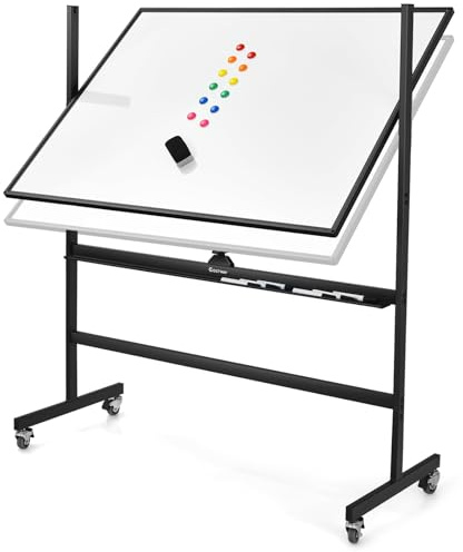 COSTWAY mobiles Whiteboard mit Ständer, 90 x 120 cm, Doppelseitige Magnettafel Höheverstellbar & 360° drehbar, magnetische Weißtafel mit Rollen, Whiteboard Abwischbar Beschreibar inkl. Zubehör