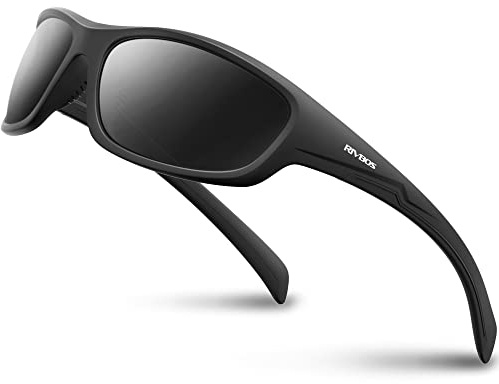 RIVBOS Sonnenbrillen Fahrradbrille Radsportbrillen Sportbrille für damen herren Polarisierte TR90 Superleichtes Rahmen UV400 Wandern Laufen Golfen Fischen RB832(BlackGrey)