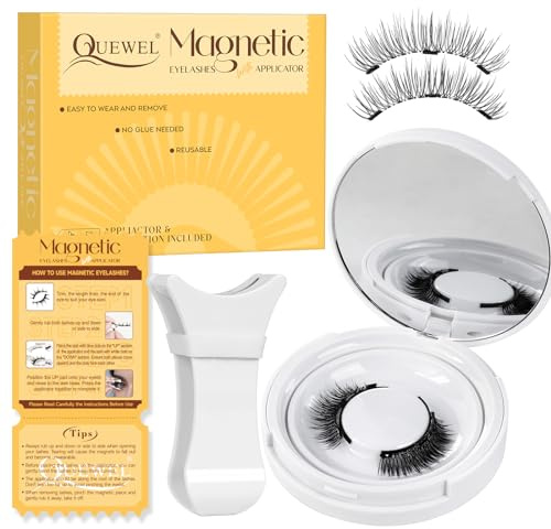 Magnetische-Wimpern Wiederverwendbar mit Applikator, Magnet-Wimpern Set natürlicher Look, Magnetic Lashes kein Kleber nötig Wimpern-magnetisch QUEWEL einfach zu tragen und zu entfernen (Set B)