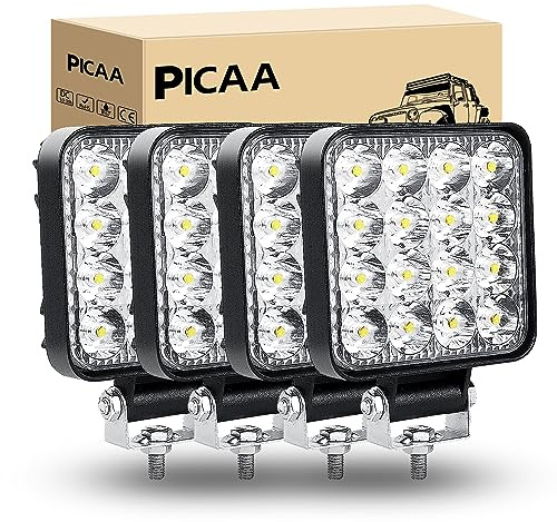 PICAA LED Arbeitsscheinwerfer 4X 3.3 Zoll 48W Wasserdicht Arbeitslicht | 12V 24V, Quadratisch, Spotlight, led zusatzscheinwerfer, für Bagger Traktoren Schlepper SUV ATV Lkw Offroad 4X4 Traktor