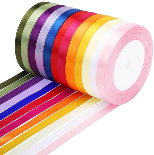 woric Geschenkband 12 Farben, 10mm*22m Satinband Bunte Bänder für Palmbuschen Schleifenband Bänder zum Basteln für Hochzeit Geschenk Verpackung Partydekorationen