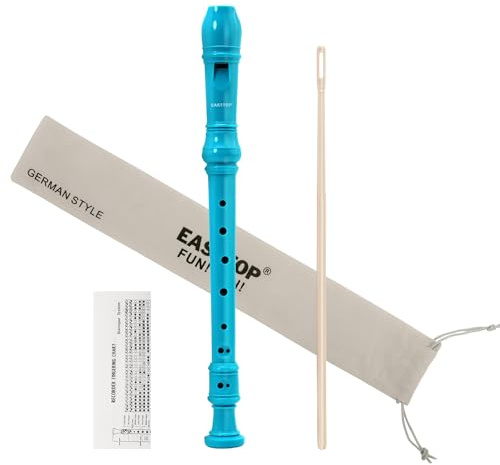 EAST TOP 8-Loch-Kunststoff-Sopranblockflöte für Kinder Anfänger, 8-Loch-Griffflöten-Blockflöteninstrument 3-teilig mit Reinigungsset, Baumwollbeutel, Grifftabelle, bunte Box (Blau)