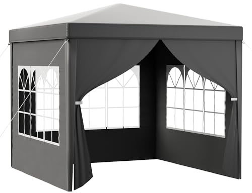 Toboli Pavillon 3 x 3 m in Grau mit UV-Schutz 50+, Gartenpavillon mit abnehmbaren Seiten, Partyzelt mit Fenstern für z. B. Terrasse und Festival