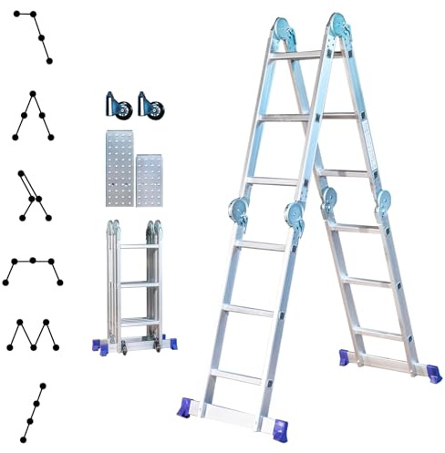 HOSTRÖM Gelenkleiter Multifunktionsleiter 3x4 Stufen, Stavalance 4x3, Aluminium, 3,6 m Länge klappbar, Leiter 4-teilig bis 150 kg, Gelenkleiter Klappleiter Stehleiter Aluleiter