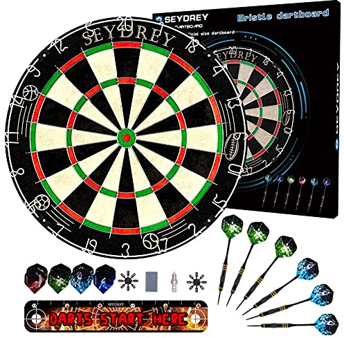 Seydrey Dartscheibe Kork Dartscheibe mit Pfeilen Offizielles Steeldartscheibe Dartscheibe Steeldart Dartscheibe Set 6 Dartpfeile Metallspitze,12 Flights,Rotierender Nummernrin