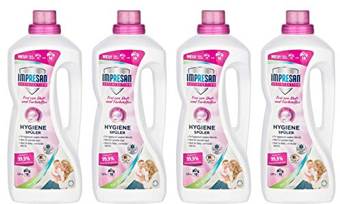 Impresan Hygiene-Spüler Sensitiv - 4 x 1,5L - Frei von Duft- und Farbstoffen - Wäsche-Desinfektion - ohne Duftstoffe - Parfümfrei - für empfindliche Haut - 4 x 18 Waschladungen