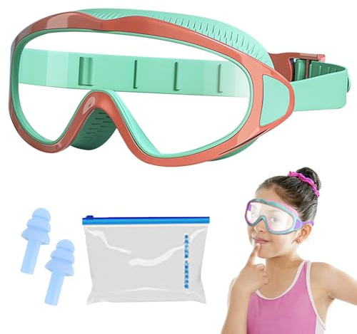 COSEN Schwimmbrille Kinder, Taucherbrille Kinder, 180°Panorama Schwimmmaske Anti-Leck Antibeschlag Tauchmaske mit Ohrstöpsel Swimming Goggles für 4-12 Jahre Kinder Mädchen Jungen (Orange)