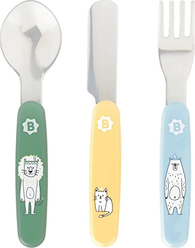 Badabulle Kinderbesteck 3-teiliges Set - ab 12 Monaten, inklusive Löffel, Messer und Gabel