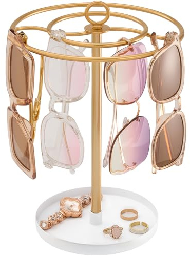 ProCase 360 drehbare Brillenständer, Brillenaufbewahrung für mehrere Brillen Ständer Sonnenbrillen Halter Sunglasses Organizer für bis zu 20 Brillen, Brillenablage Brillenhalter -Gold