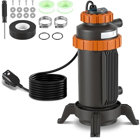 Monucep Poolheizung Elektrisch 3KW mit Digitalanzeige & 4-Fach Sicherheitsschutz, 32–38 mm Anschluss, Heizt bis 45 °C, inkl. Zubehör für Aufstellbecken
